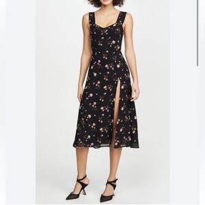 Reformation Fulton Dress Romy Floral Black Pink Midi Size 10